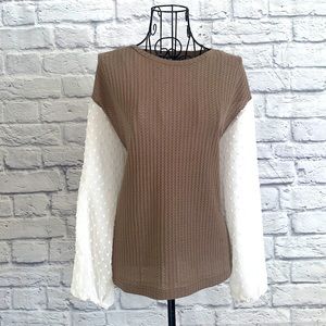 Shein Waffle Knit with long sheer sleeves blouse